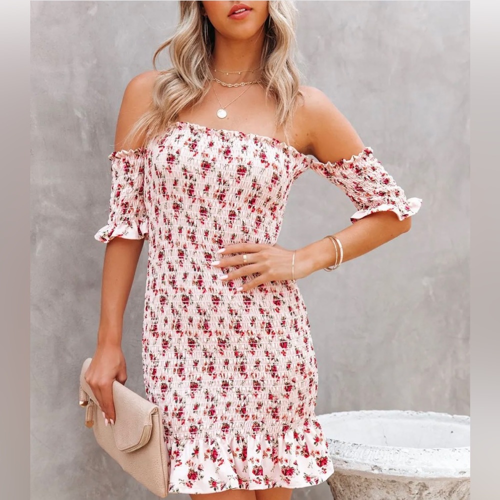 NWOT! Vici Aflame Floral Smocked Off the Shoulder Dress